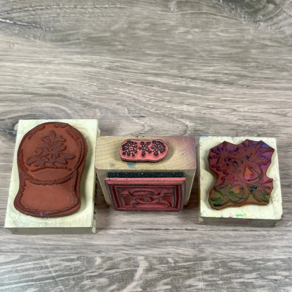 Vintage Stampin Up Christmas Rubber Stamp Lot 25pc Wood Block Holiday Winter